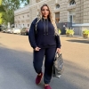 Спортивный костюм-двойка женский из теплого флиса с хорошей растяжимостью худи с капюшоном и брюки осенний  k-123806