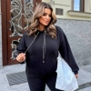 Спортивный костюм-двойка женский из теплого флиса с хорошей растяжимостью худи с капюшоном и брюки осенний  k-123809