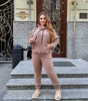 Спортивный костюм-двойка женский из теплого флиса с хорошей растяжимостью худи с капюшоном и брюки осенний