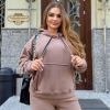 Спортивный костюм-двойка женский из теплого флиса с хорошей растяжимостью худи с капюшоном и брюки осенний  k-123811