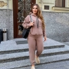 Спортивный костюм-двойка женский из теплого флиса с хорошей растяжимостью худи с капюшоном и брюки осенний  k-123811
