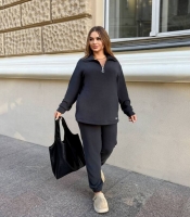 Спортивный костюм-двойка женский из мягкого флиса на трехнитке со стрейчем удлинённая кофта с молнией и брюки осенний