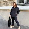 Спортивный костюм-двойка женский из мягкого флиса на трехнитке со стрейчем удлинённая кофта с молнией и брюки осенний  k-123812