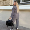 Спортивный костюм-двойка женский из мягкого флиса на трехнитке со стрейчем удлинённая кофта с молнией и брюки осенний  k-123814