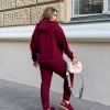 Спортивный костюм-двойка женский из теплой трехнитки хб стрейч на флисе кофта на молнии с капюшоном и брюки осенний  k-123818