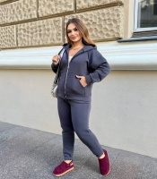 Спортивный костюм-двойка женский из теплой трехнитки хб стрейч на флисе кофта на молнии с капюшоном и брюки осенний