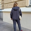 Спортивный костюм-двойка женский из теплой трехнитки хб стрейч на флисе кофта на молнии с капюшоном и брюки осенний  k-123819
