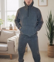 Костюм спортивный мужской утеплённый из двустороннего флиса кофта с капюшоном и карманом кенгуру и прямые брюки осенний