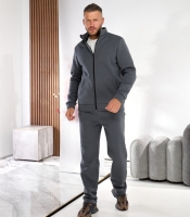 Костюм спортивный мужской утеплённый из трёхнитки на флисе кофта на молнии с высоким воротником и прямые брюки серый осенний