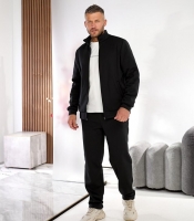 Костюм спортивный мужской утеплённый из трёхнитки на флисе кофта на молнии с высоким воротником и прямые брюки осенний