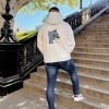 Худи мужское трёхнитка на флисе с капюшоном и карманом-кенгуру осеннее белое  k-123862