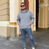 Худи мужское трёхнитка на флисе с капюшоном и карманом-кенгуру осеннее серое  k-123864