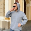 Худи мужское трёхнитка на флисе с капюшоном и карманом-кенгуру осеннее серое  k-123864