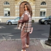 Костюм-двойка женский из шерсти и трикотажа удлинённая сорочка в клетку с манжетами и брюки с карманами осенний  k-123892