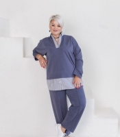 Костюм-двойка женский из двунитки и хлопка удлиненная туника свободного кроя с V-образным вырезом и брюки осенний