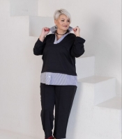 Костюм-двойка женский из двунитки и хлопка удлиненная туника свободного кроя с V-образным вырезом и брюки осенний