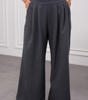 Брюки женские костюмные палаццо графитовые с высокой посадкой и защипами осенние