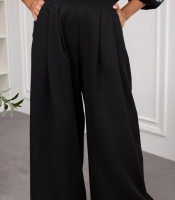 Брюки женские костюмные палаццо черные с высокой посадкой и защипами осенние