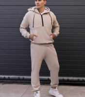 Спортивный костюм-двойка мужской из турецкой трехнитки с начесом хлопок с эластаном с худи на молнии и брюками осенний