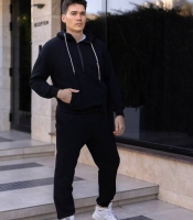 Спортивный костюм-двойка мужской из турецкой трехнитки с начесом хлопок с эластаном с худи на молнии и брюками осенний