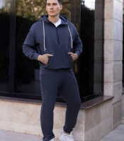 Спортивный костюм-двойка мужской из турецкой трехнитки с начесом хлопок с эластаном с худи на молнии и брюками осенний