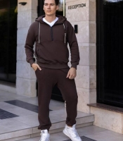 Спортивный костюм-двойка мужской из турецкой трехнитки с начесом хлопок с эластаном с худи на молнии и брюками осенний