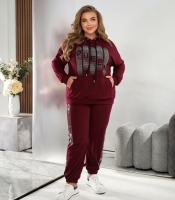 Спортивный костюм-двойка женский из двунитки с хлопком и полиэстером с худи и брюками на манжетах осенний