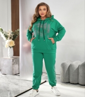 Спортивный костюм-двойка женский из двунитки с хлопком и полиэстером с худи и брюками на манжетах осенний