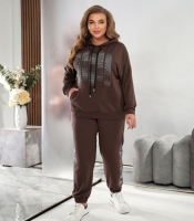 Спортивный костюм-двойка женский из двунитки с хлопком и полиэстером с худи и брюками на манжетах осенний