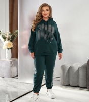 Спортивный костюм-двойка женский из двунитки с хлопком и полиэстером с худи на кулиске и брюками с лампасами осенний