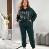 Спортивный костюм-двойка женский из двунитки с хлопком и полиэстером с худи на кулиске и брюками с лампасами осенний  k-123968