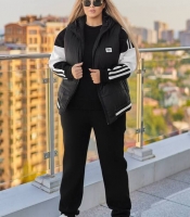 Костюм-тройка женский черный с жилетом из плащевки на силиконовом утеплителе и трикотажной основой осенний