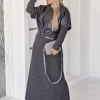 Комплект-двойка женский графитовый из ангора-рубчика и экокожи: платье и жилетка осенний  k-123981
