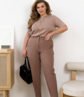 Джинсы женские slouchy коричнево-бежевые джинс-коттон с резинкой на талии и карманами осенние