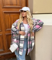 Рубашка женская из флиса в клетку свободного кроя осенняя