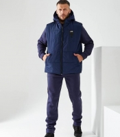 Костюм-тройка мужской трикотажный утепленный с жилетом осенний синий