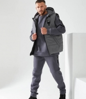 Костюм-тройка мужской трикотажный утепленный с жилетом осенний графитовый