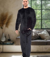 Пижама мужская из мягкого двустороннего плюша чёрная с эластичным поясом осенняя