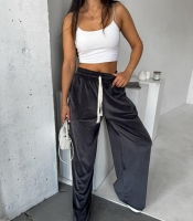 Брюки женские велюровые свободного кроя с высокой посадкой осенние