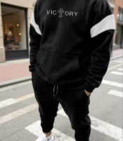 Костюм-двойка мужской спортивный из полар флиса с худи и брюками осенний