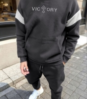 Костюм-двойка мужской спортивный из полар флиса с худи и брюками осенний