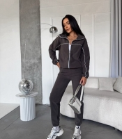 Спортивный костюм женский флисовый двойка кофта на молнии и джоггеры с кантом осенний