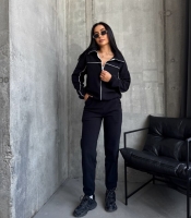 Спортивный костюм женский флисовый двойка кофта на молнии и джоггеры с кантом осенний