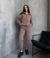 Спортивный костюм женский флисовый двойка кофта на молнии и джоггеры с кантом осенний