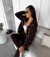 Спортивный костюм женский флисовый двойка кофта на молнии и джоггеры с кантом осенний