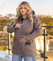 Куртка женская стеганая утепленная удлиненного кроя с капюшоном осенне-весенняя