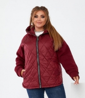 Куртка женская комбинированная утепленная с капюшоном и стеганым фасоном осенне-весенняя