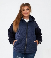 Куртка женская комбинированная утепленная с капюшоном и стеганым фасоном осенне-весенняя