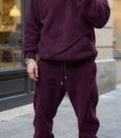 Костюм-двойка мужской спортивный утепленный из флиса с капюшоном и карманом кенгуру осенний