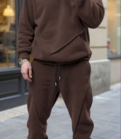 Костюм-двойка мужской флисовый спортивный утепленный с капюшоном и карманом кенгуру осенний